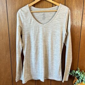 WOOLX Layla Long Sleeve V Neck Merino Wool Blend Top Women's Medium Beige